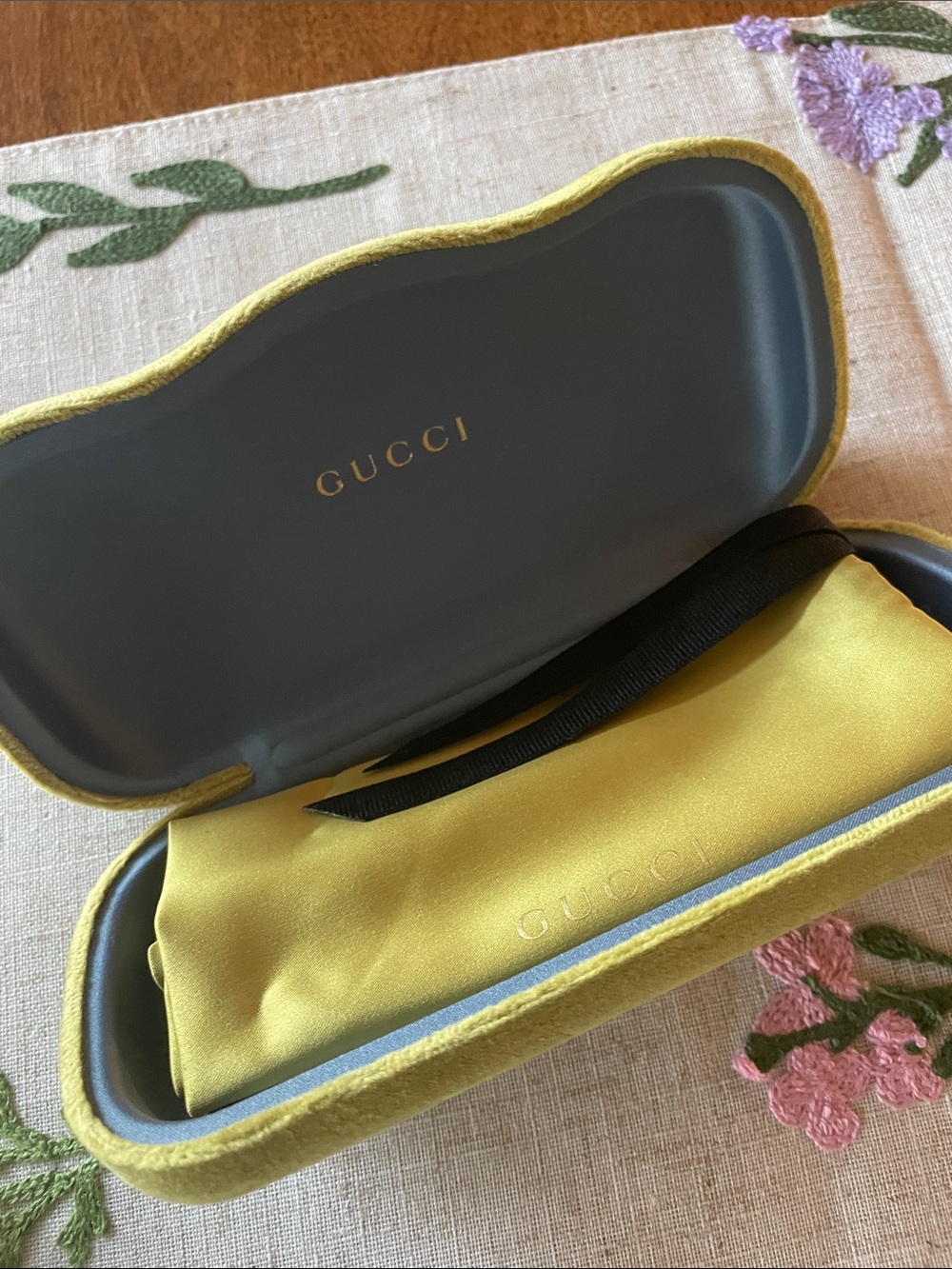 Gucci Lime Green Velvet Eyewear Case with Satin Logo Pouch